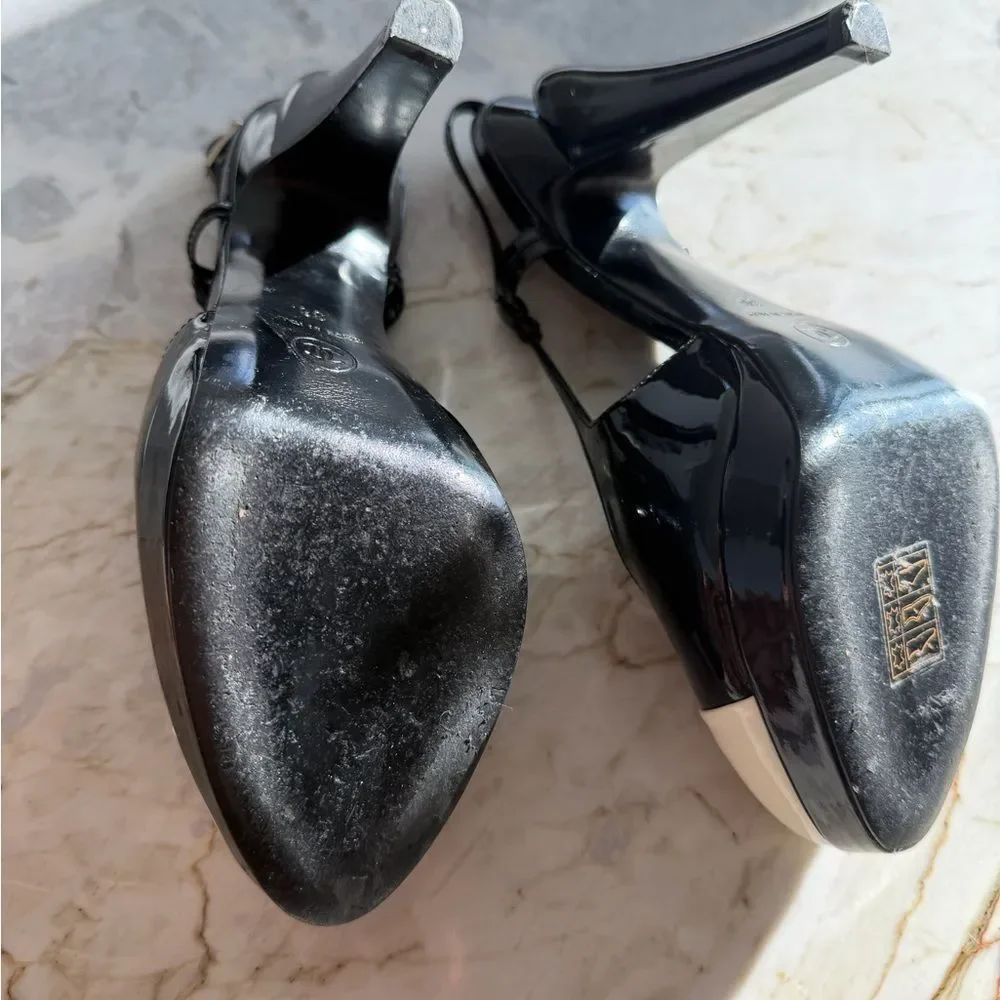 CHANEL Black and White Slingback Heel